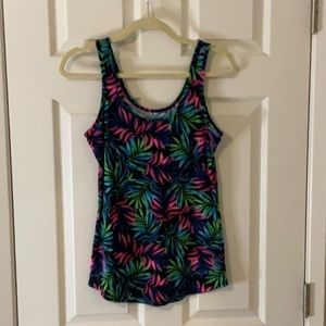 Black and neon floral tank top, size large